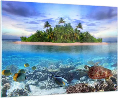 Produktbild von Bilder auf glas - Strand lagune wasser ozean - 100x70cm - Glasbilder - Wandbilder - Kunstdruck - zum Aufhängen bereit - Wanddekoration aus Glas - Glas Bilder - Wandbild auf Glas - GAA100x70-2686