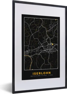 Produktbild von MuchoWow® Gerahmtes Poster Iserlohn - Gold - Stadtplan - Karte - Deutschland 40x60 cm - Poster mit Schwarzem Bilderrahmen Wandposter Rahmen Foto Bilder - Poster in Rahmen