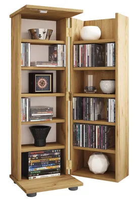 Immagine prodotto di Scaffale per CD in legno | Armadio CD salvaspazio con porta in legno bloccabile per 300 CD o 130 DVD o 72-Video | Dimensioni: H. 93 x W. 31 x D. 31 cm | 10 scaffali variabili – Engalo L