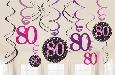 Produktbild von 12 Pink 80th Birthday Spiralhänger 61cm