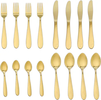 Produktbild von BESTECKSET 16-tlg. Gold Edelstahl für 4 Personen Gabel Messer Löffel Essbesteck Besteck Set 27