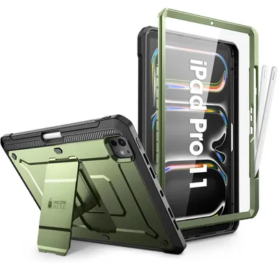 Image de Étui de protection pour iPad Pro 11 pouces M4 5ème génération (2024), avec support pour stylet et fonction support, couleur verte