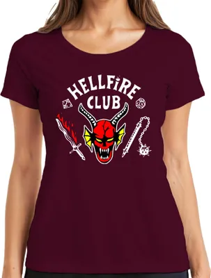 Produktbild von HELLFIRE CLUB Dämon Schädel Hörner D20 Flammenschwert Rollenspiel Damen T-Shirt, Burgundy, 3XL