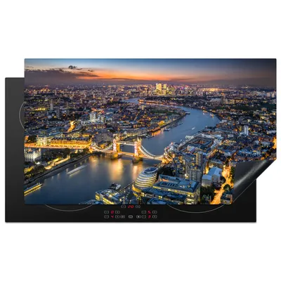 Produktbild von KitchenYeah© Herdabdeckplatte Sonnenaufgang - London - Skyline , 91x52cm, Küche Deko, Glaskeramikkochfeld Herdabdeckung, Abdeckplatte fùr Kochfeld