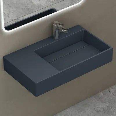 Produktbild von doporro Waschbecken Mineralguss Anthrazit 75x48x13 cm, verstecktem Ablauf, ohne Überlauf, DIN-Anschlüsse, für Aufsatz- & Hängemontage, col12-R