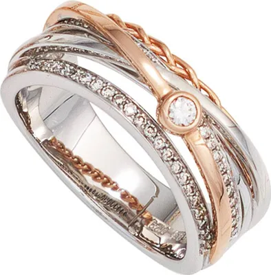 Produktbild von JOBO Damen Ring 585 Gold Weißgold Rotgold kombiniert 48 Diamanten Brillanten Goldring Größe 58