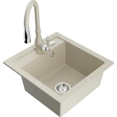 Obrázek produktu pro Mexen Vito 1-miskový granitový dřez s kuchyňskou baterií Savita, Béžová - 6503-69-672601-69