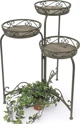 Immagine prodotto di DanDiBo Scala per fiori in metallo rotonda da 72 cm con 3 cestini 11136 Portafiori Portapiante a colonna Portapiante in legno