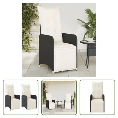 Produktbild von The Living Store Gartensessel mit Kissen 2 Stk. Verstellbar Schwarz Poly Rattan