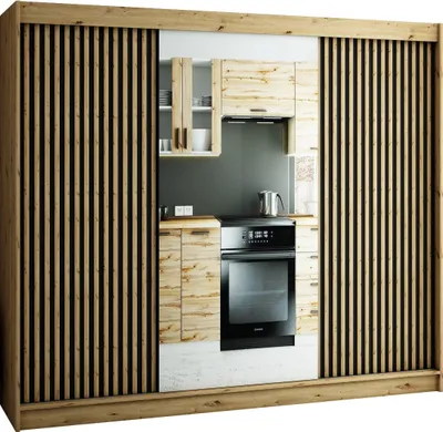 Produktbild von Kryspol Schwebetürenschrank LAMELO 2 250 mit Zierstreifen und Spiegel, Flurgarderobe mit 2 Kleiderstange, Modern Design