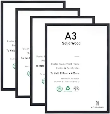 Productafbeelding van PromoHome® Zwarte fotolijsten set van 4 - Formaat A3 met helder glas