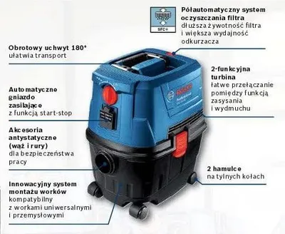 Produktbild von Bosch GAS 15 PS Professional, 1100 W, Zylinder-Vakuum, Trocken, Staubbeutel, 15 l, Filterung