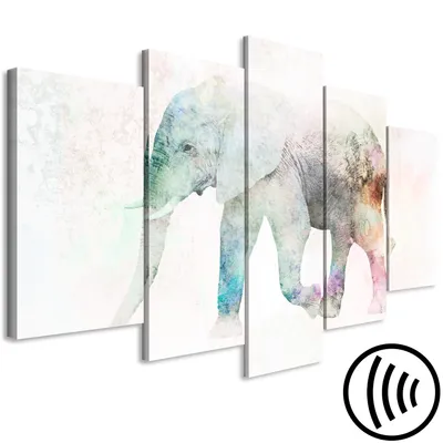Produktbild von Akustikbild Tier 200x100 cm Bilder Akustikschaum Hochleistungsschallabsorber Schallschutz Leinwand 5 tlg Wandbild Raumakustik Schalldämmung Elefant Abstrakt g-C-0267-b-m