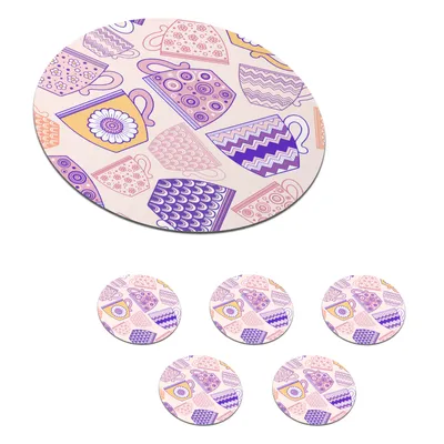 Obrázok produktu pre MuchoWow® Okrúhly sklenený podšálok, sada 6 ks Vzory - Šálky - Čaj 10x10x0.3cm Podložky pod poháre - podložky pod nápoje - ochrana stolovej dosky -
