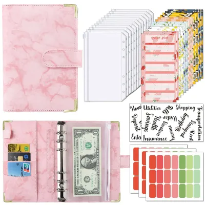 Produktbild von Budgetplaner, Notebook Binder, A6 Binder Budget Notizbuch Mit 12 Pack Binder Pocket Personal Cash Budget Umschläge System 6 Loch Binder Ordner(Rosa)