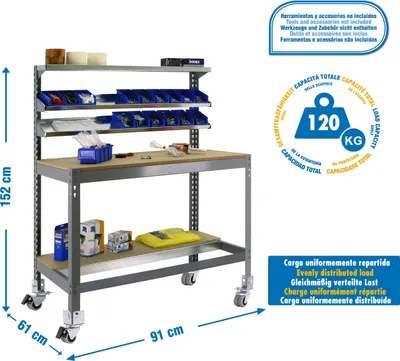 Image de SIMONWORK MOBILE BT1 900 CINZA/MADEIRA Établi métallique