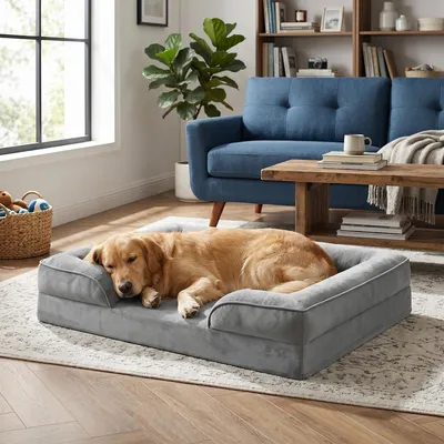 Produktbild von FEANDREA Orthopädisches Hundebett XXL, abnehmbarer Bezug, erhöhte Ränder, rutschfest, waschbar, Haustierbett, hellgrau