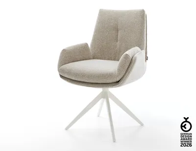 Produktbild von DELIFE Drehstuhl Clea-Flex Webstoff Soft Beige Kreuzgestell breit Weiß 360° drehbar Wippfunktion