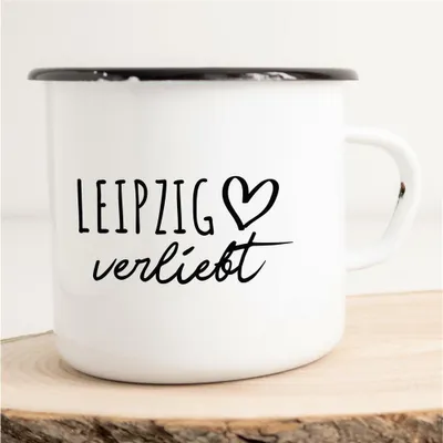 Produktbild von Huuraa Emaille Tasse Leipzig  Geschenk Kaffeebecher Vintage 300ml Leipzig  Präsent