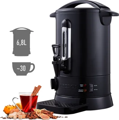 Produktbild von AREBOS Glühweinkocher 950 W, Heißgetränkespender, Einkochautomaten, 6,8 L, mit Auffangschale, Auslasshahn, Thermostat und Überhitzungsschutz