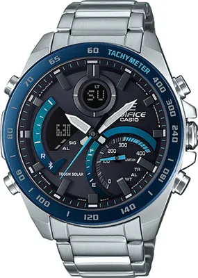 Produktbild von Casio Edifice ECB-900DB-1BER Herrenuhr Solar Bluetooth Edelstahl Silber Schwarz/Blau Zifferblatt 51.5 x 48.0 x 13.9 mm Zeigerverstellung Stromsparfunktion