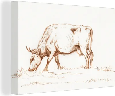 Produktbild von OneMillionCanvasses® - Leinwandbilder - 140x90 cm, Weidender Stier - Gemälde von Jean Bernard, Wandbilder Kunstdruck Wanddekoration