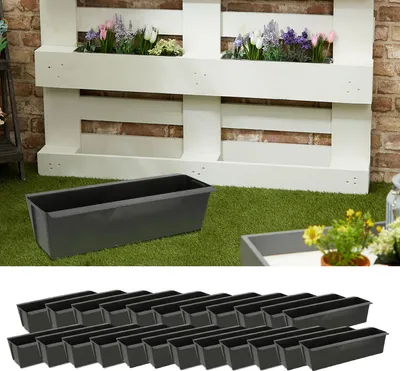 Produktbild von 24 Stück Pflanzkästen für Balkone und Europaletten, 380x90x85mm, Schwarz – Robuste Blumenkästen für Ihre Pflanzenpracht
