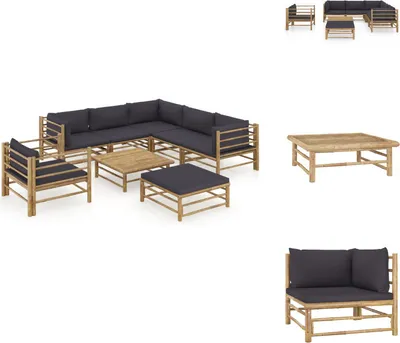 Produktbild von vidaXL 8-tlg. Garten-Lounge-Set mit Dunkelgrauen Kissen Bambus -  Gartenmöbel-Sets