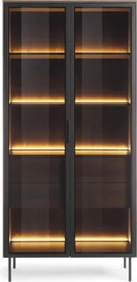 Produktbild von Vitrine Hoch LUMI 92 cm Eiche Dunin Braunes Antisol-Glas LED warmweiß Loft Modern