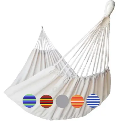 Productafbeelding van Hängmat voor twee personen, beige, canvas, 220x150 cm, draagvermogen 300 kg, geschikt voor binnen- en buitengebruik