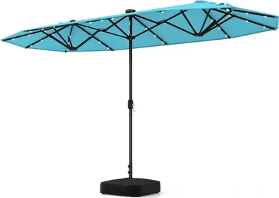 Zdjęcie produktu dla COSTWAY podwójny parasol 400x200cm z korbką, stojakiem i diodami LED, parasol duży XXL, UPF 50+, parasol ogrodowy parasol patio parasol rynkowy turkusowy