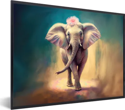 Produktbild von MuchoWow® Gerahmtes Poster Elefant - Tiere - Malen - Blumen - Porträt 40x30 cm - Poster mit Schwarzem Bilderrahmen Wandposter Rahmen Foto Bilder - Kunstposter - Wanddekorationen