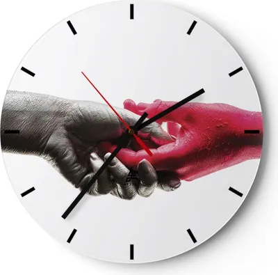 Produktbild von Wanduhr - Rund - Glasuhr - Hilfe Hände Symbol - 30x30cm - Schleichendes Uhrwerk - Lautlos - zum Aufhängen bereit - Dekoration Modern - Wanddekoration aus Glas - C3AR30x30-4483