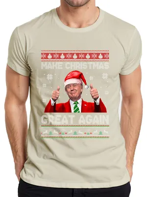 Zdjęcie produktu dla Make Christmas Great Again Mikołaj kciuk w górę śmieszna koszulka męska, natura, 3XL