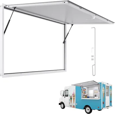 A product shot of an ice cream truck service window and a separate ice cream truck.
