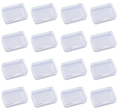 Image de Boîtes de rangement avec couvercle - 16 boîtes en plastique transparent pour le bricolage et les petits objets - 6,5 x 4,6 cm
