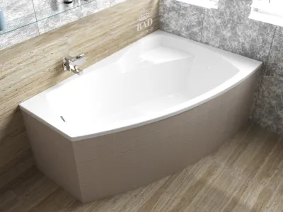 Zdjęcie produktu dla Wanna Akrylowa Zestaw 4w1 Asymetryczna 140x80 Prawa Biała + Zabudowa Styropianowa, Nowoczesny Syfon i Nogi (stelaż) w komplecie | BADLAND FRIDA