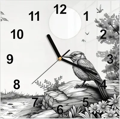Produktbild von Wanduhr aus Glas mit Motiv Natur Illustration- 30 x 30 cm - inkl. Aufhängesystem