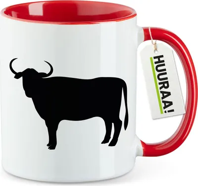 Produktbild von Huuraa Kaffeetasse Stier Bulle Silhouette 330ml Rot Keramik Kaffeebecher Geschenkidee