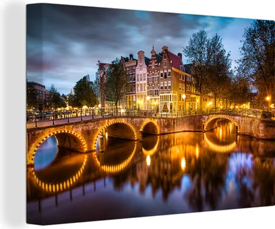 Produktbild von OneMillionCanvasses® - Leinwandbilder - 150x100 cm, Die Keizersgracht in der Nacht, Wandbilder Kunstdruck Wanddekoration