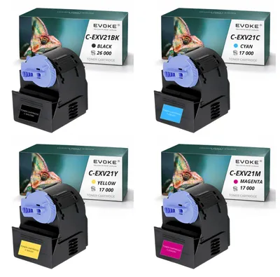 Produktbild von Evoke kompatibler Toner für Canon C-EXV21 CEXV21 4x CMYK:Schwarz,Cyan,Magenta,Gelb 77000 Seiten imageRUNNER C2380i C2880 C2880i C3080 C3380 C3380i C3580 C3580i