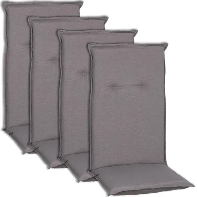 Produktbild von NYVI Hochlehner Auflagen Piemont 4er Set - 118x46x8 cm Hellgrau - Extra Starker 8cm Sitzpolster - Gartenmöbel Auflagen mit Halteband & Bindebändern