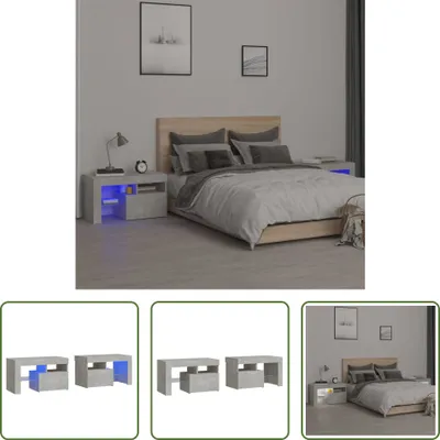 Produktbild von The Living Store Nachttische 2 Stk. mit LED-Leuchten Betongrau 70x36,5x40 cm