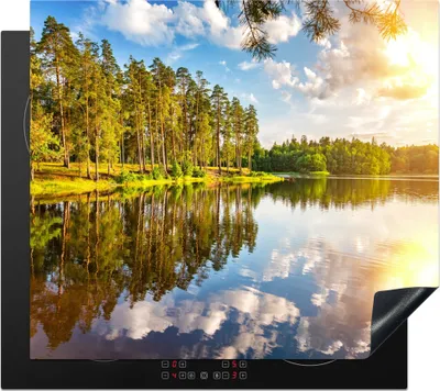 Produktbild von KitchenYeah© Herdabdeckplatte Wasser - Bäume - Natur , 57x51cm, Küche Deko, Glaskeramikkochfeld Herdabdeckung, Abdeckplatte fùr Kochfeld