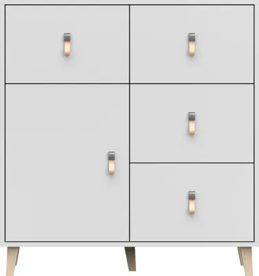 Produktbild von Kommode Schubladkasten Sideboard Anrichte 90cm mit eine Tür und vier Schubladen Weiß/Weiß Figo 03