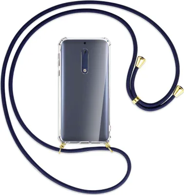 Produktbild von Handykette Backcover-Schutzhülle mit Band (Metall goldfarben) für Nokia 5 - dunkelblau
