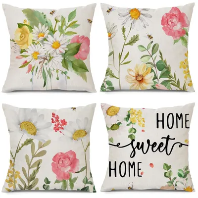 Obrázok produktu pre Poťahy na vankúše, vonkajšie, odolné voči poveternostným vplyvom, 50x50 cm, sada 4 kusov, polyester, kvetinový vzor