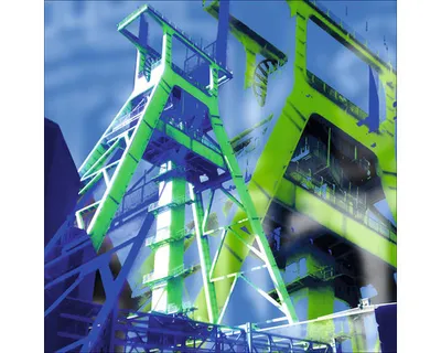 Produktbild von Glasbild Bochum Förderturm blau 50x50 cm
