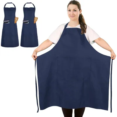 Productafbeelding van Kookschorten, plus size, 2 stuks, marineblauw, met 2 zakken, 90x100 cm