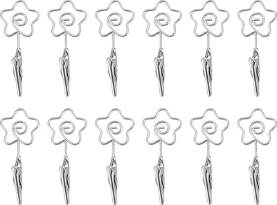 Immagine prodotto di 12 clip metalliche bifacciali per appunti, 7 cm con filo metallico, per foto e biglietti a forma di fiore
